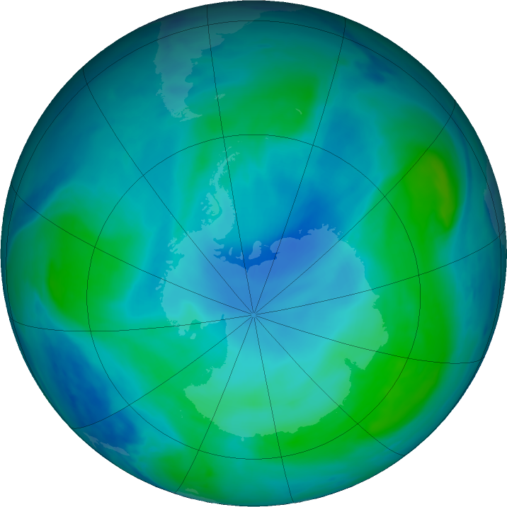 Antarctic ozone map for 02 February 2022